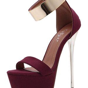 Women's Platform High Heel Ankle Strap Stilettos Peep Toe Sandals Red 9